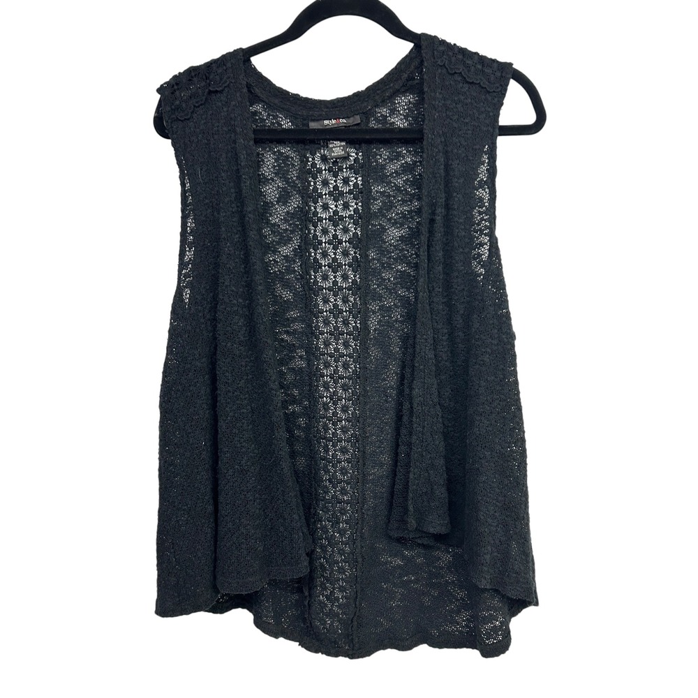Style‎ & Co Crochet Lace Open Front Vest XXL Black Boho Cottagecore Whimsigoth